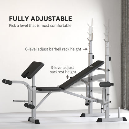 Adjustable Weight Bench with Squat Rack, Heavy Duty Bench Press Rack with Preacher Curl Pad, Leg Developer, Barbell Rack, Butterfly, Home Gym Strength Training Multiuse Workout Bench, Grey