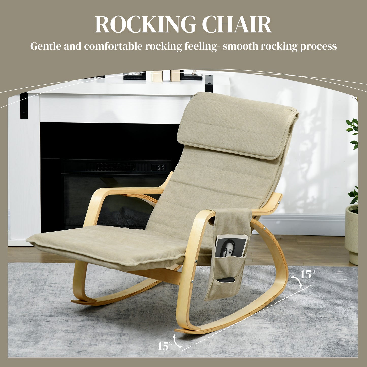 Rocking Lounge Chair Recliner Relaxation Lounging Relaxing Seat with Adjustable Footrest, Side Pocket and Pillow