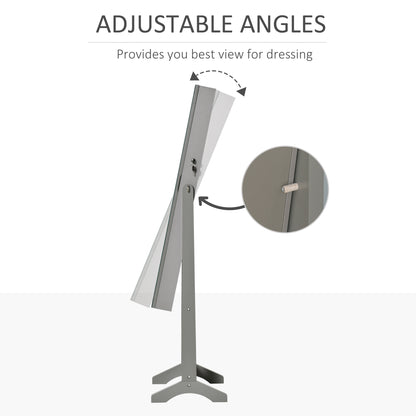 Jewellery Cabinet with LED Light, Lockable Jewellery Organiser with Full-Length Mirror for Bedroom Dressing Room, Grey