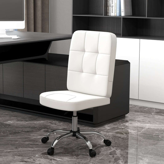 Vinsetto Armless Office Chair Faux Leather Desk Chair with Adjustable Height White