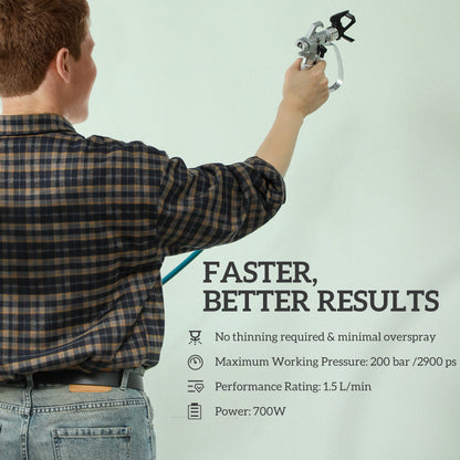 Airless Paint Sprayer, Thinning-Free, Electric Fence Paint Sprayer for Exterior and Interior DIY Painting Projects, Wall Spray Gun Machine, Household Use, 1.5L/min, 200 Bar, 7.5 m Hose