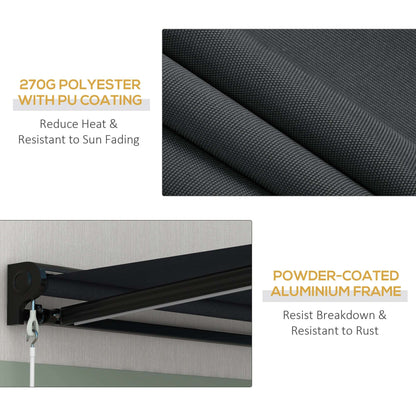 2.5 x 2m Electric Awning with LED Light, Aluminium Frame Retractable Awning Sun Canopies for Patio Door Window By Outsunny