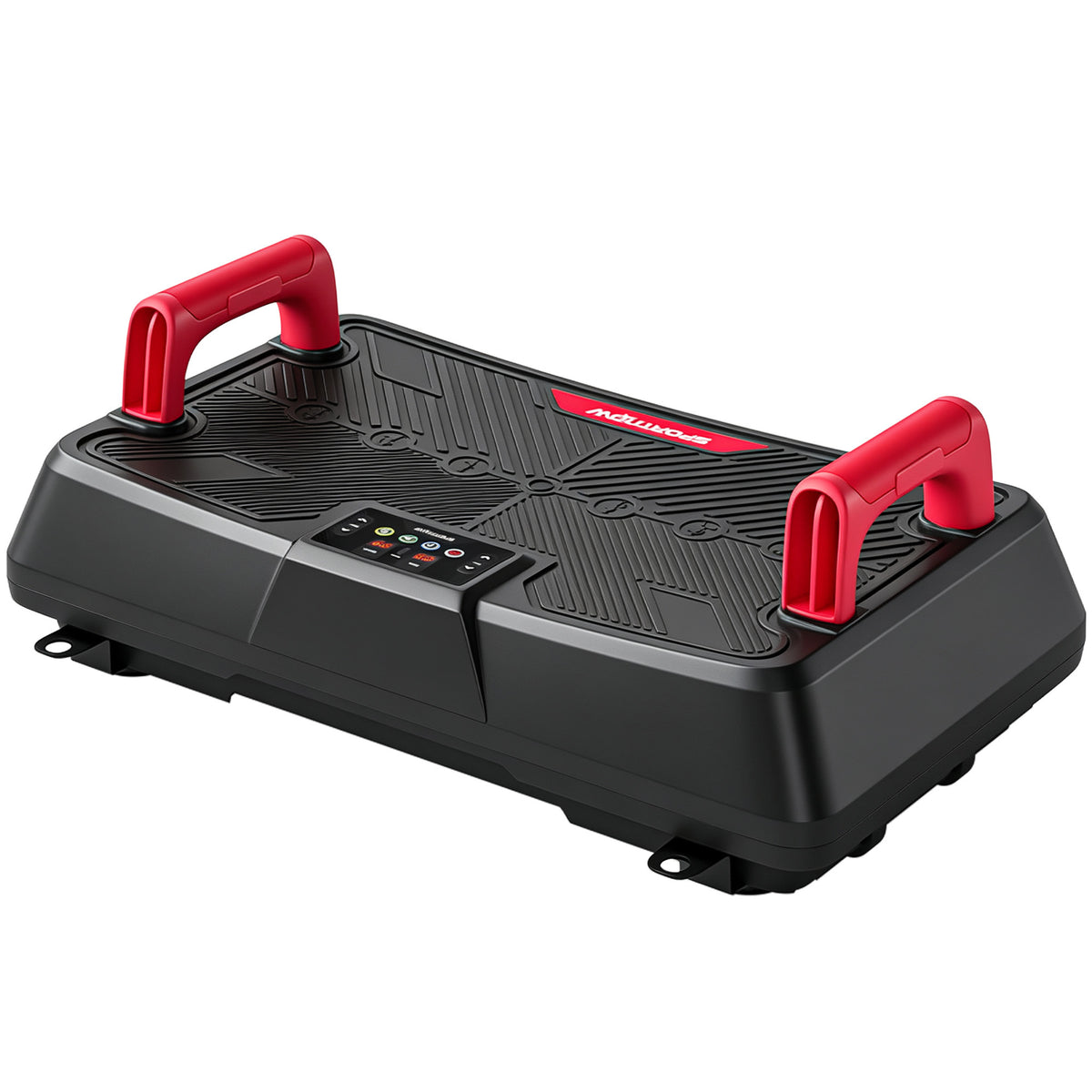 Vibration Plate Exercise Machine | 150W Swing Arm Motor | 99 Speeds | 3 Preset Programmes | 2 Resistance Bands | Removable Handles | LED Display & Remote | Anti-Slip TPR | 120kg | 66x40x23cm | Red
