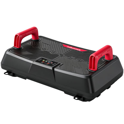 Vibration Plate Exercise Machine | 150W Swing Arm Motor | 99 Speeds | 3 Preset Programmes | 2 Resistance Bands | Removable Handles | LED Display & Remote | Anti-Slip TPR | 120kg | 66x40x23cm | Red