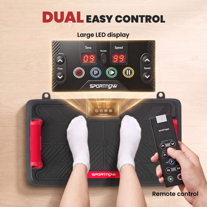 Vibration Plate Exercise Machine | 150W Swing Arm Motor | 99 Speeds | 3 Preset Programmes | 2 Resistance Bands | Removable Handles | LED Display & Remote | Anti-Slip TPR | 120kg | 66x40x23cm | Red