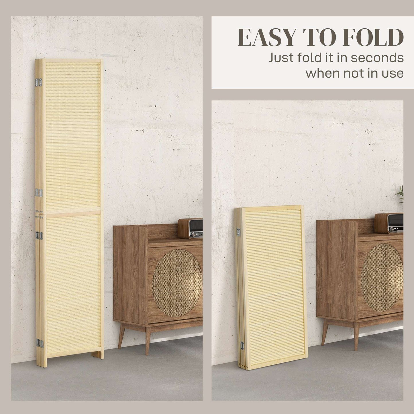 Room Divider, Freestanding Privacy Screen, 4 Panel Folding, 180 x 180cm, Natural