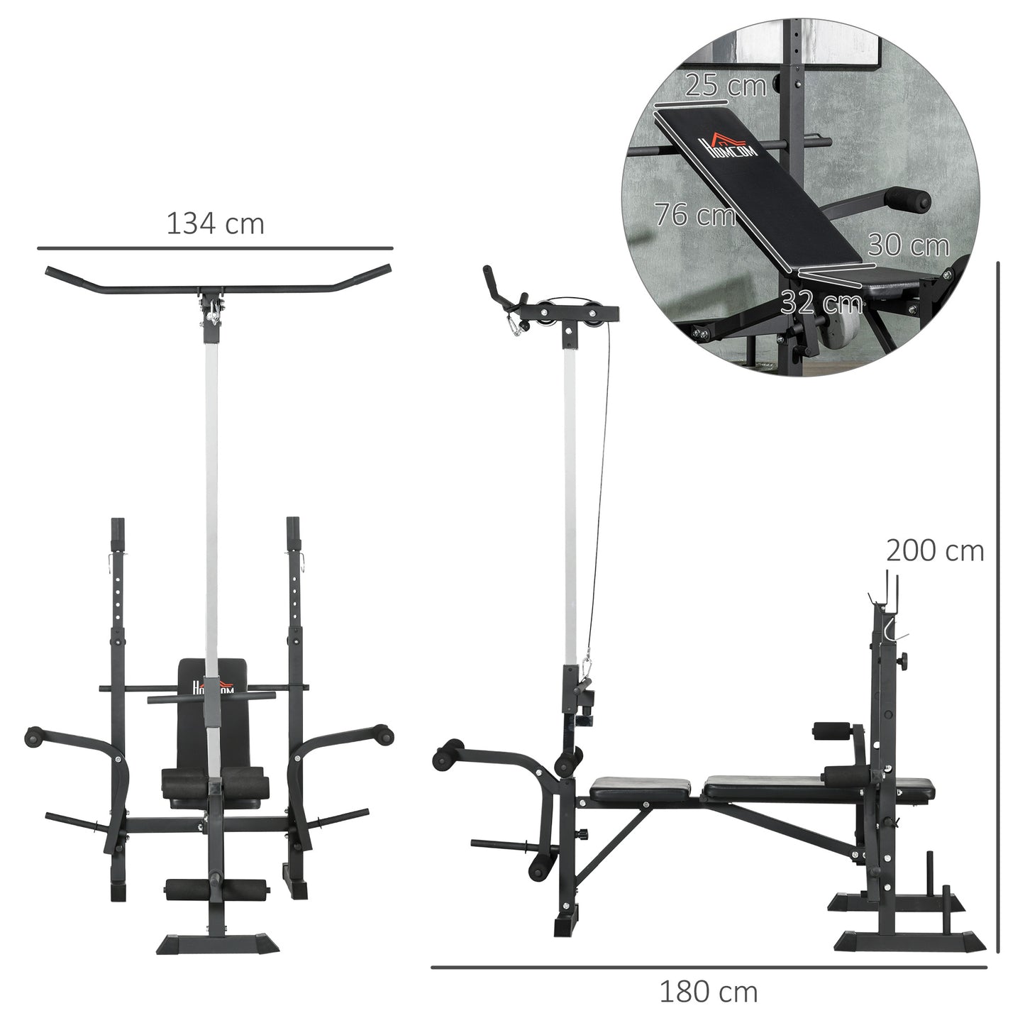 Adjustable Weight Bench with Pulley System, Incline Bench Press Set with Squat Rack, Leg Developer, Butterfly and Weight Storage, for Full Body Workout