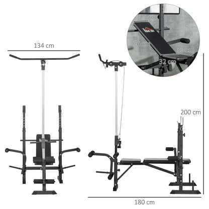 Adjustable Weight Bench with Pulley System, Incline Bench Press Set with Squat Rack, Leg Developer, Butterfly and Weight Storage, for Full Body Workout