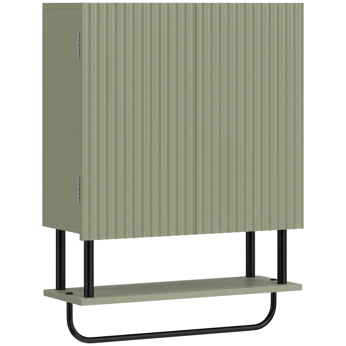 Bathroom Wall Cabinet | Modern Space Saver | Wall Mounted | Double Door Storage | Open Shelf | Towel Rail | Green