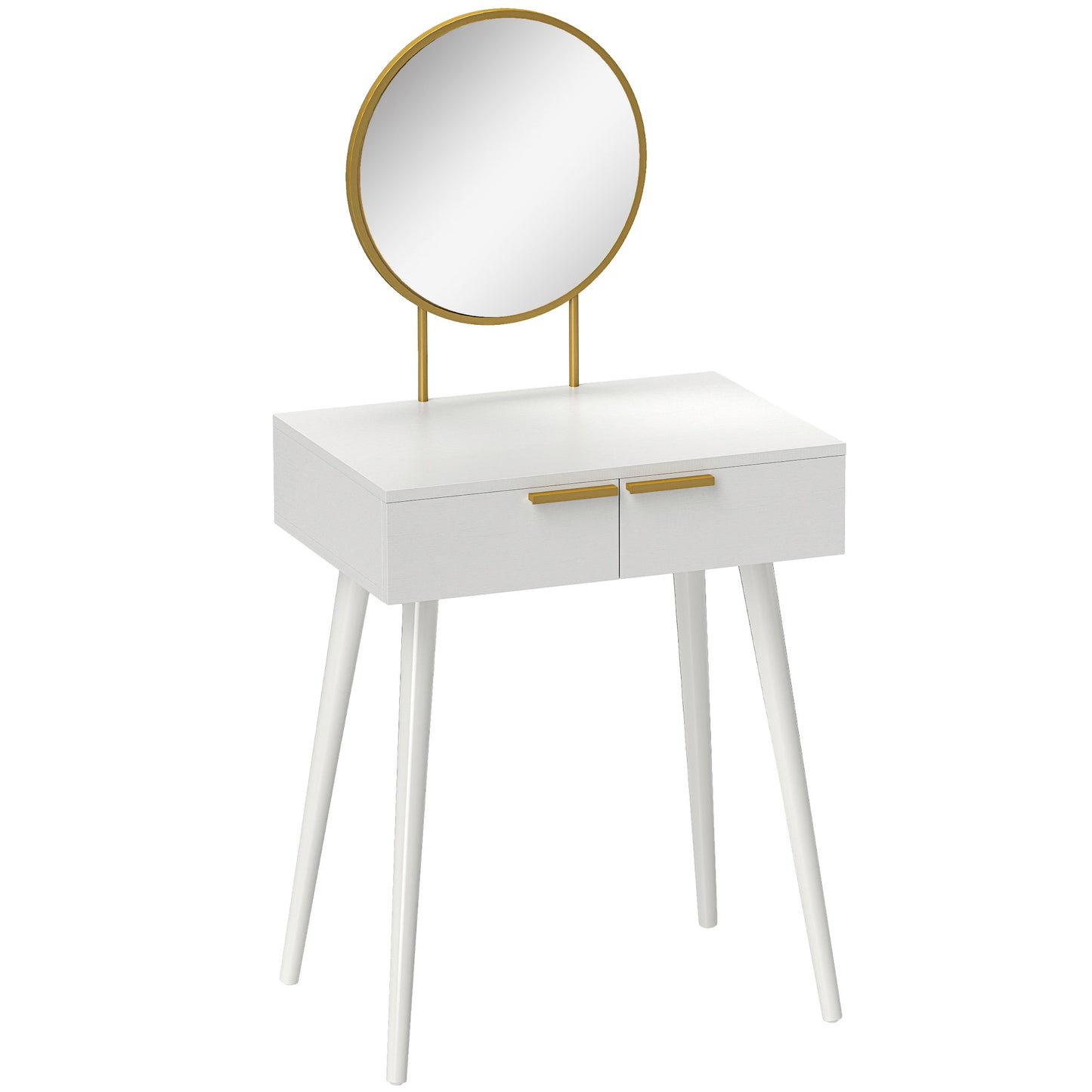 Dressing Table with Round Mirror - White