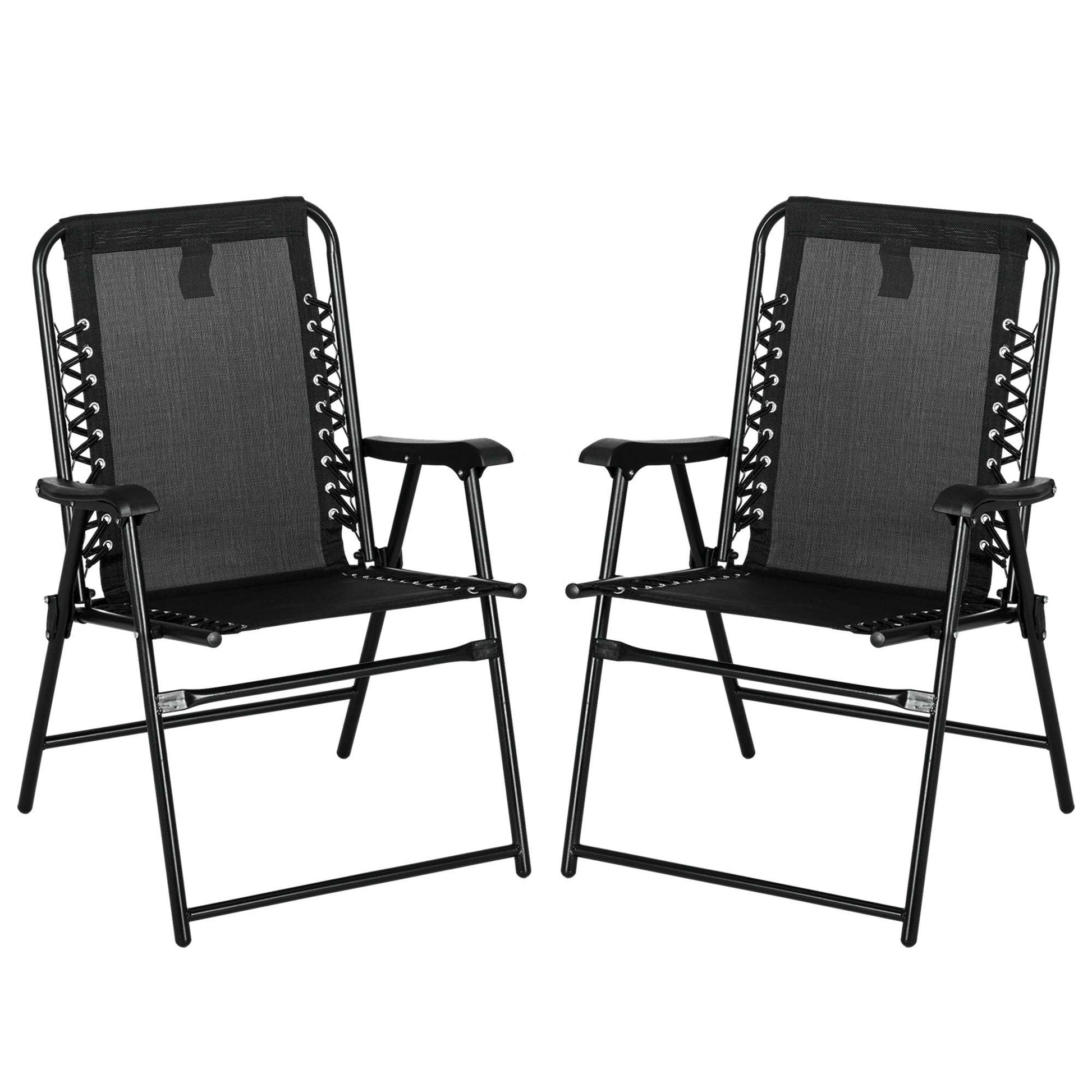 2 Piece Patio Folding Chair Set, Outdoor Portable Loungers for Camping Pool Beach Deck, Lawn w/ Armrest Steel Frame Black