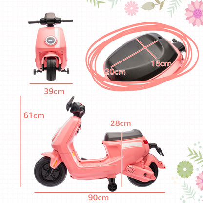 AIYAPLAY 6V Ride on Motorbike Kids Electric Motorbike w/ Headlight Music, Training Wheels, for Ages 18-36 Months - Pink