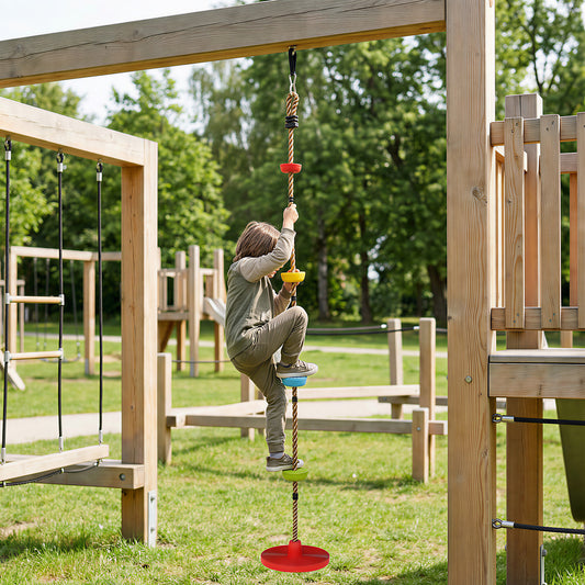 Kids Tree Climbing Rope & Disc Swing Kit – 190cm Rope, 4 Footrests, Disc Swing, Tree Strap & Carabiner, 50kg, EN71 Tested, Ages 3–8 – Red