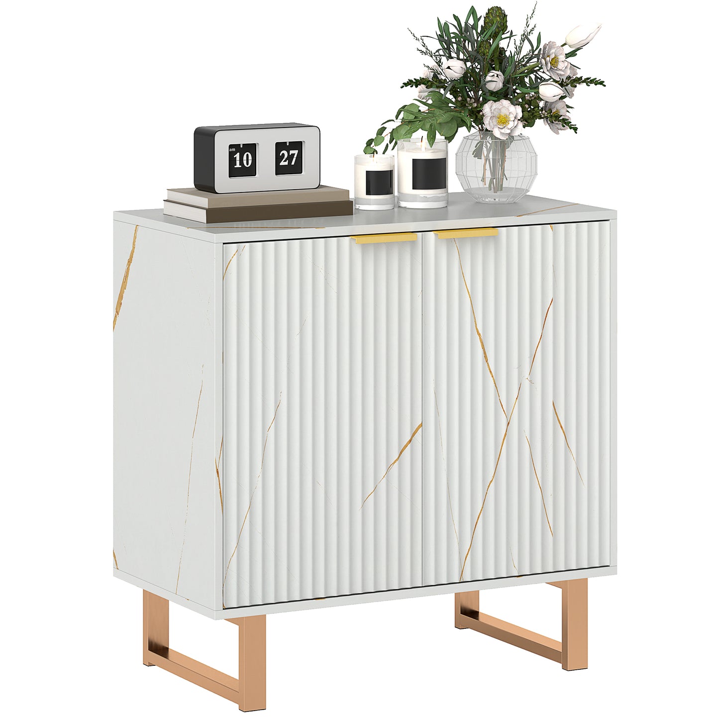 Elegant Storage Sideboard - White/Gold-Tone