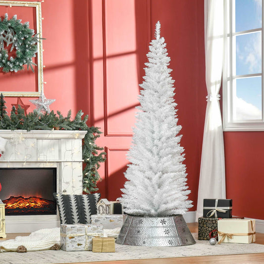 1.8m 6ft Artificial Pine Pencil Slim Tall Christmas Tree With 390 Branch Tips Holiday Décor with Stand White