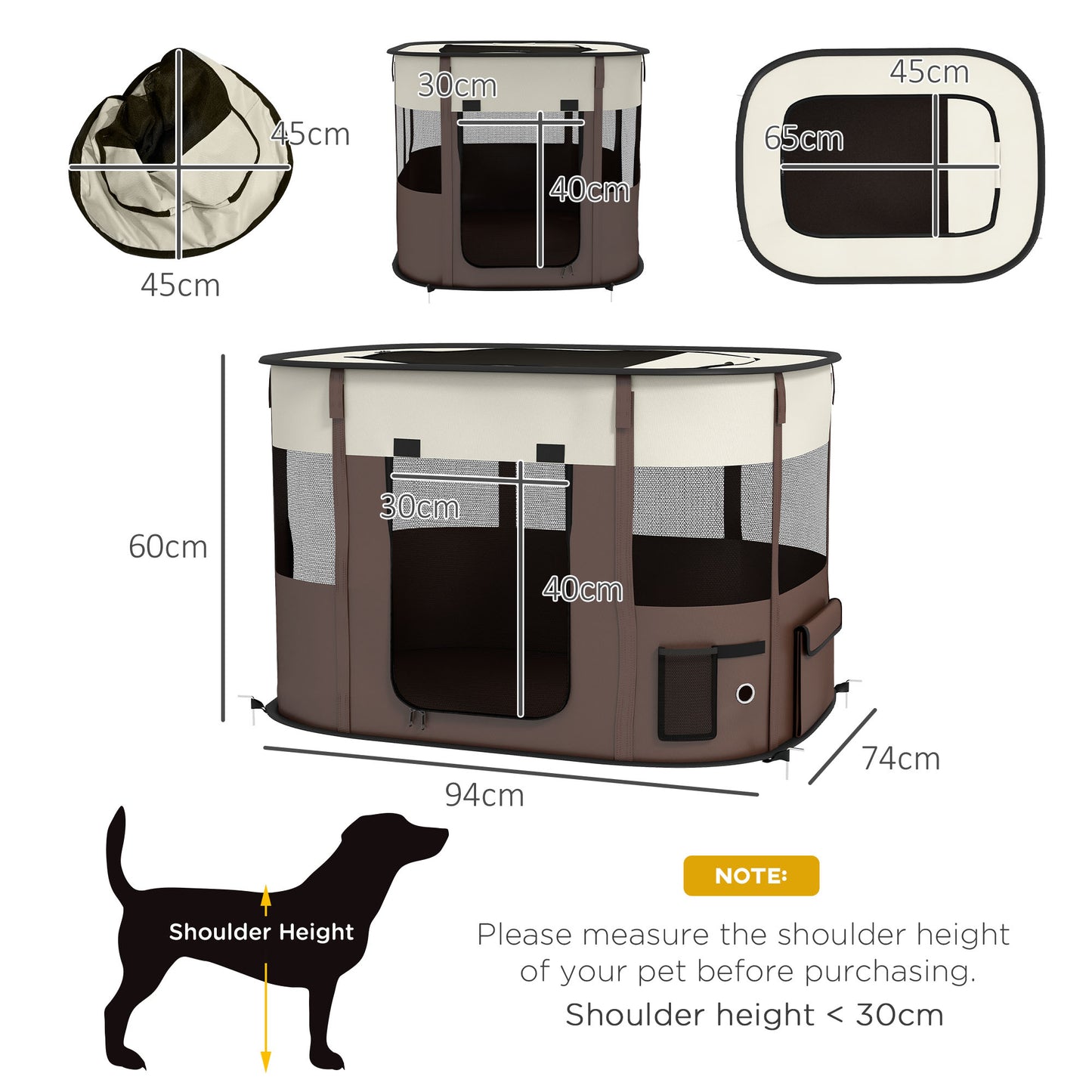 PawHut Foldable Dog Pen with Storage Bag for Indoor/Outdoor Use, Brown