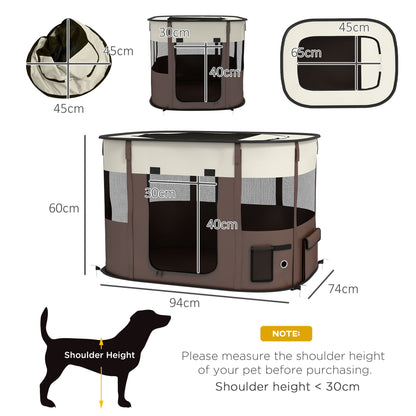 PawHut Foldable Dog Pen with Storage Bag for Indoor/Outdoor Use, Brown