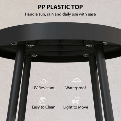 Round Garden Coffee & Side Table | 49.5cm | Tray-Style Weather-Resistant PP Top | Powder-Coated Metal Legs | Adjustable Foot Pads | 30kg Capacity | UV Resistant | Indoor & Outdoor | Black
