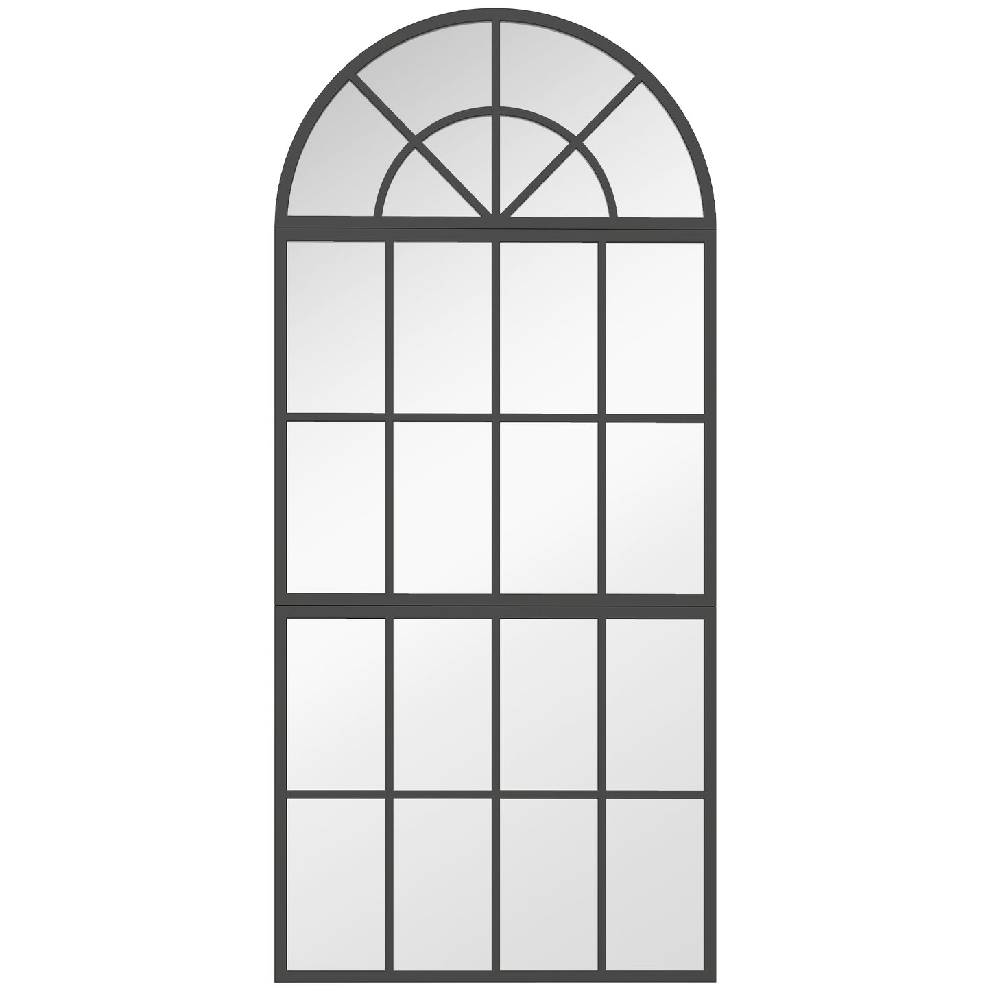 Arched Wall Mirror | 3-Piece Split Windowpane | 54x120cm | Black Metal Frame | Tempered Glass | 2cm Slim | Adjustable Spacing