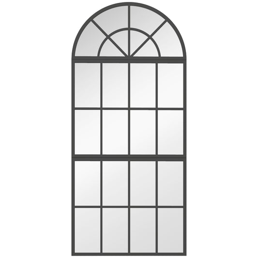 Arched Wall Mirror | 3-Piece Split Windowpane | 54x120cm | Black Metal Frame | Tempered Glass | 2cm Slim | Adjustable Spacing