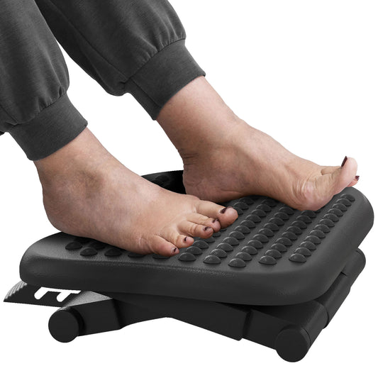 Footrest Adjustable Height & Angle Tilting Platform Home Office Foot Rest Black