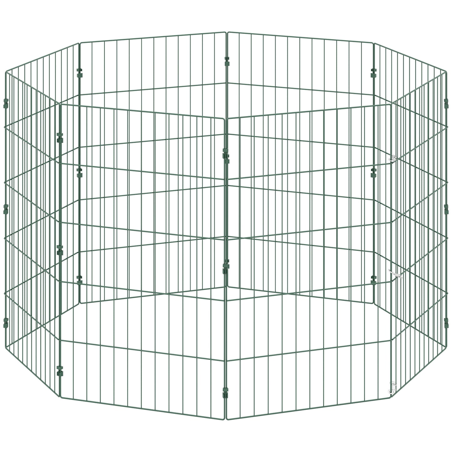 8 Panel Dog Playpen | 80cm Tall | DIY Shape | PE Coated Steel | Foldable | Outdoor Stakes | Medium Dogs up to 25kg | Green