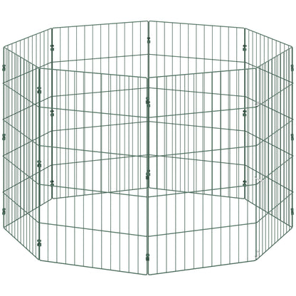 8 Panel Dog Playpen | 80cm Tall | DIY Shape | PE Coated Steel | Foldable | Outdoor Stakes | Medium Dogs up to 25kg | Green