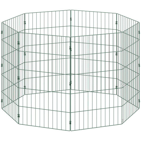 8 Panel Dog Playpen | 80cm Tall | DIY Shape | PE Coated Steel | Foldable | Outdoor Stakes | Medium Dogs up to 25kg | Green