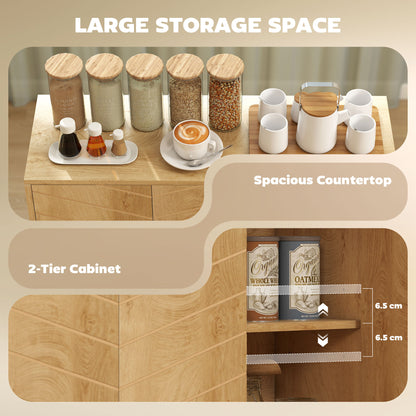 Vintage Sideboard with Chevron Doors and Pine Wood Legs for Living Room, Kitchen