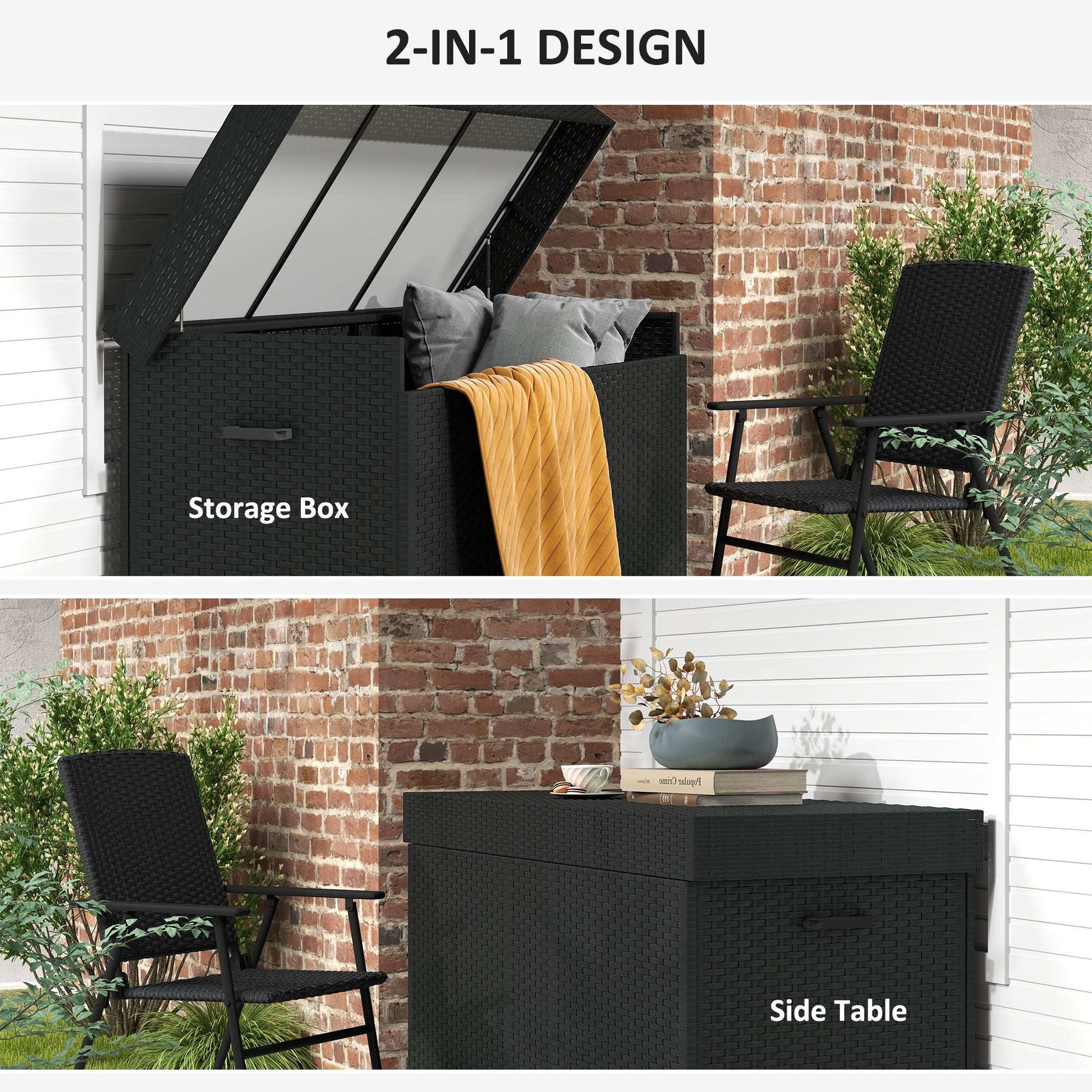 Outsunny 627 L Rattan Outdoor Garden Storage Box - Black