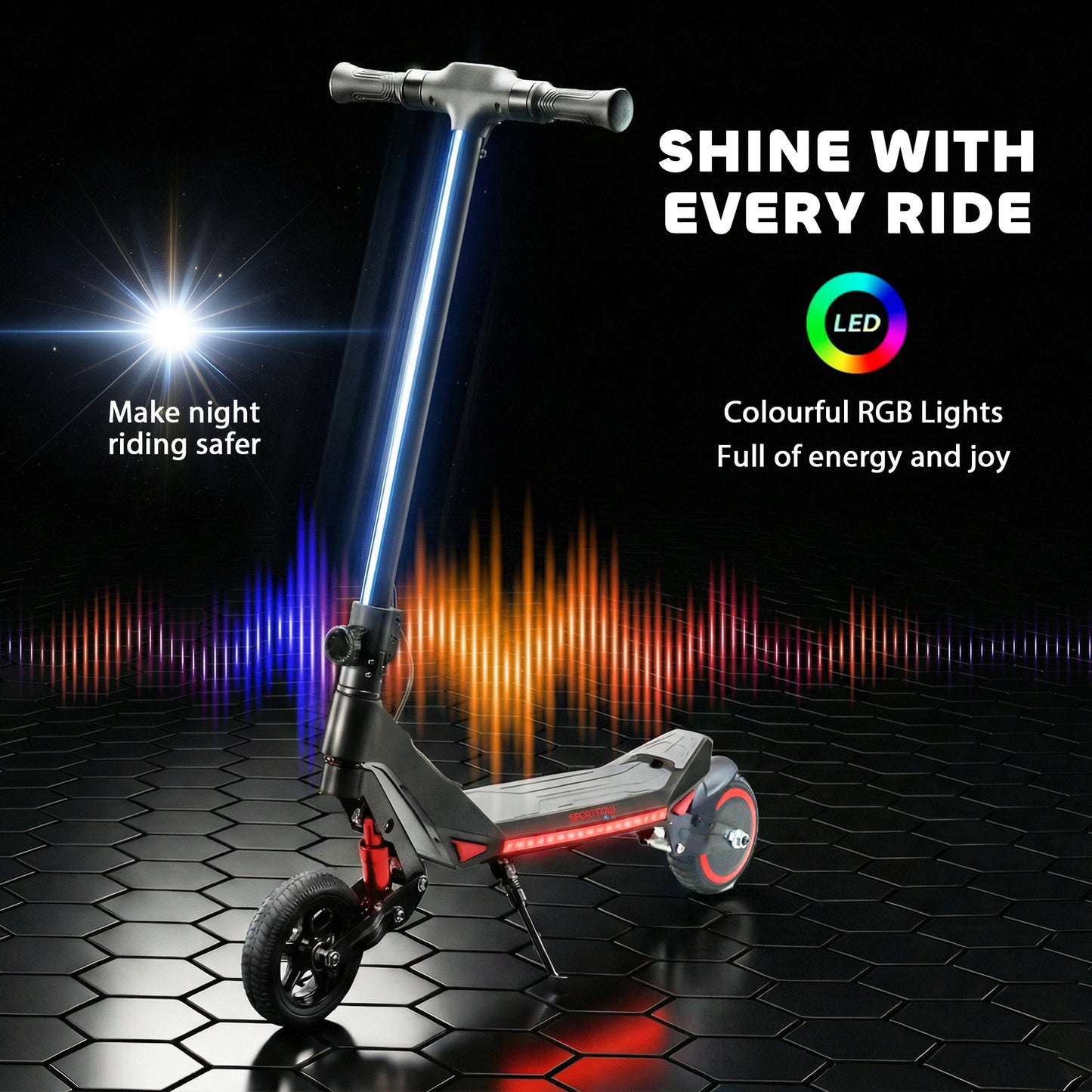 Electric Scooter for Kids, Foldable E Scooter for Age Age 6+ with LED Display, RGB lights, Up to 16km/h