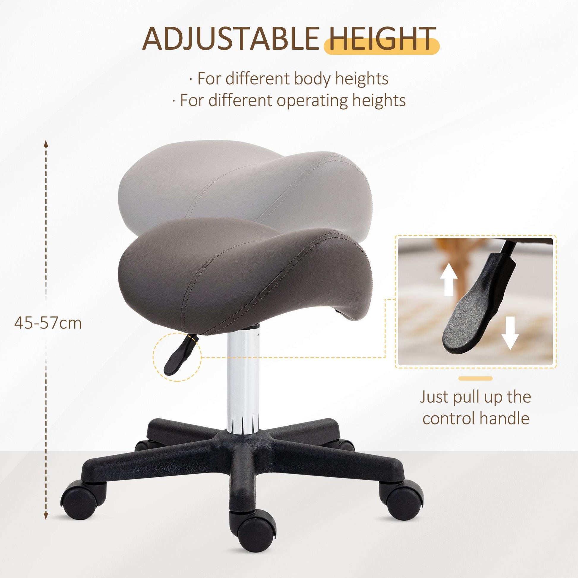 Saddle Stool, PU Leather Adjustable Rolling Salon Chair with Steel Frame for Massage, Spa, Beauty And Tattoo