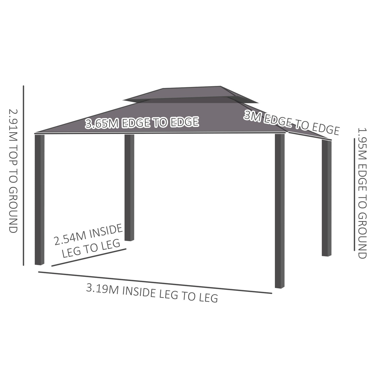Outsunny 3.65 x 3m Aluminium Hardtop Gazebo With Accessories - Brown