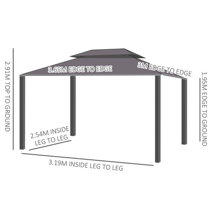 Outsunny 3.65 x 3m Aluminium Hardtop Gazebo With Accessories - Brown