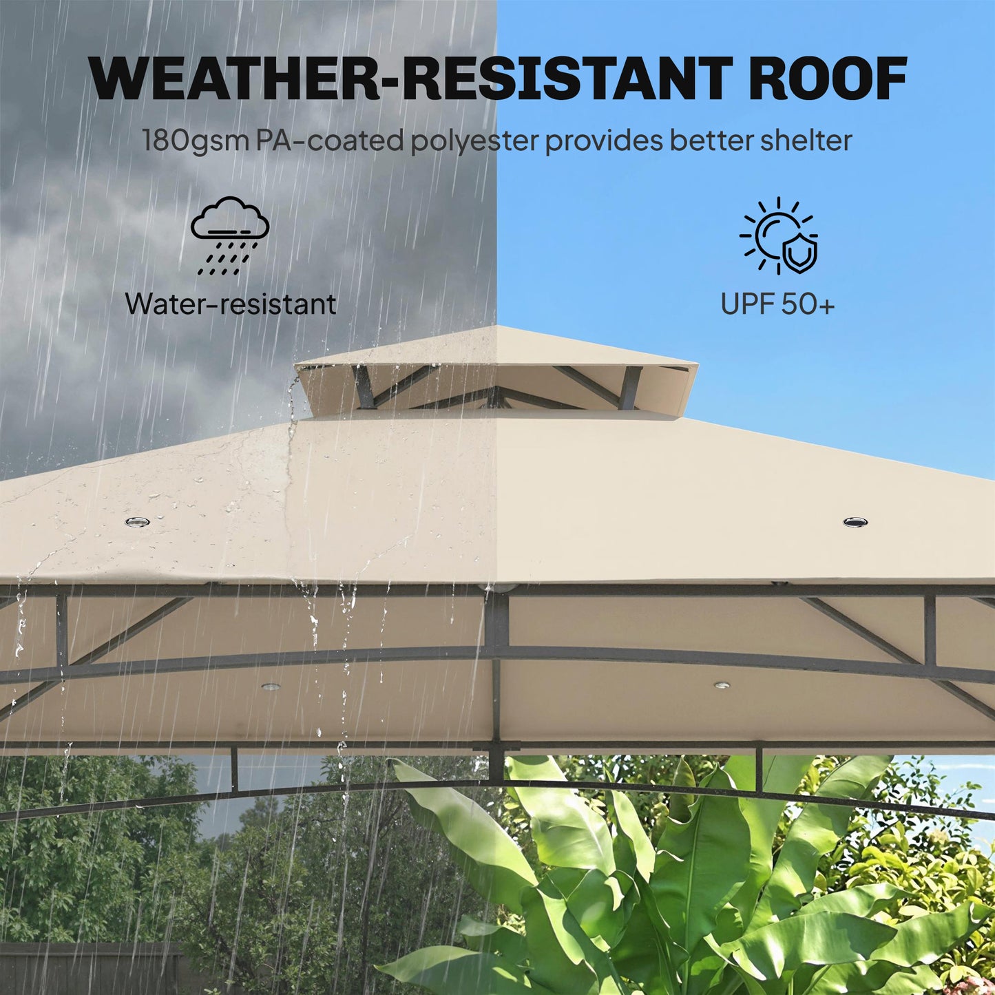 3x3m Garden Gazebo | 2-Tier Roof | UPF50+ | 180g/m² PA Polyester | Fits 6-8 | Khaki