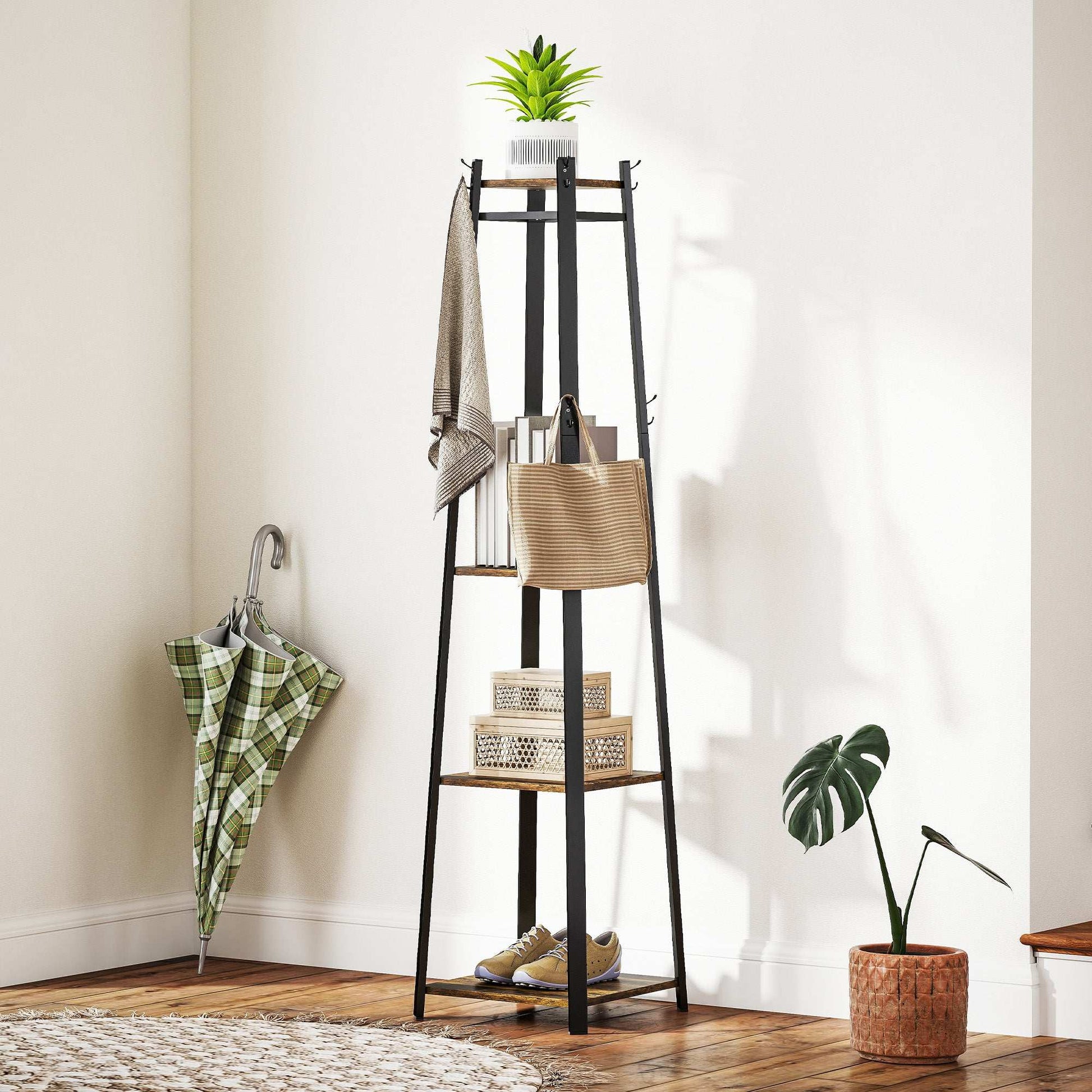 Compact Freestanding Coat Rack -  Black/Brown