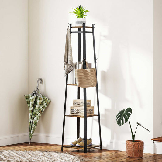 Compact Freestanding Coat Rack -  Black/Brown
