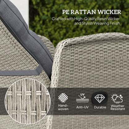 Outsunny 2 Seater Patio Rattan Wicker Chaise Lounge Sofa Set w/ Cushion for Patio Garden Porch, Grey