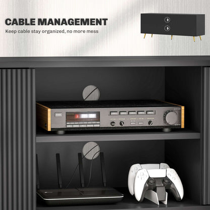 Modern TV Stand Cabinet for TVs up to 55", TV Unit with 2 Open Shelves and 2 Cabinets, w/ Cable Management for Living Room, Black