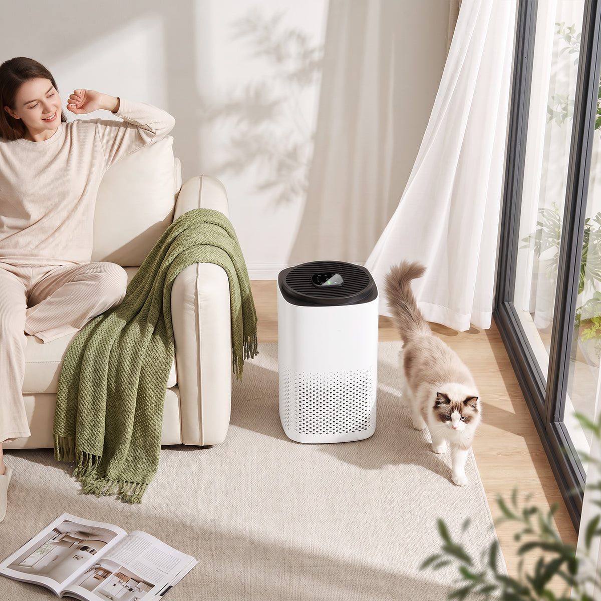Smart Air Purifier | H13 HEPA & Activated Carbon Filter | 225m³/h CADR, Up to 27m² | App & Voice Control, Sleep Mode & 8H Timer