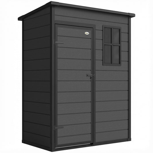 PP & Aluminium Alloy Garden Storage Shed with Floor | Plug-Together Panels | Lockable Door | Lock & Keys | Cottage-Style Window | Vent | 40kg/m² Snow Rating | 151x92x193cm | 1.14m² | Dark Grey