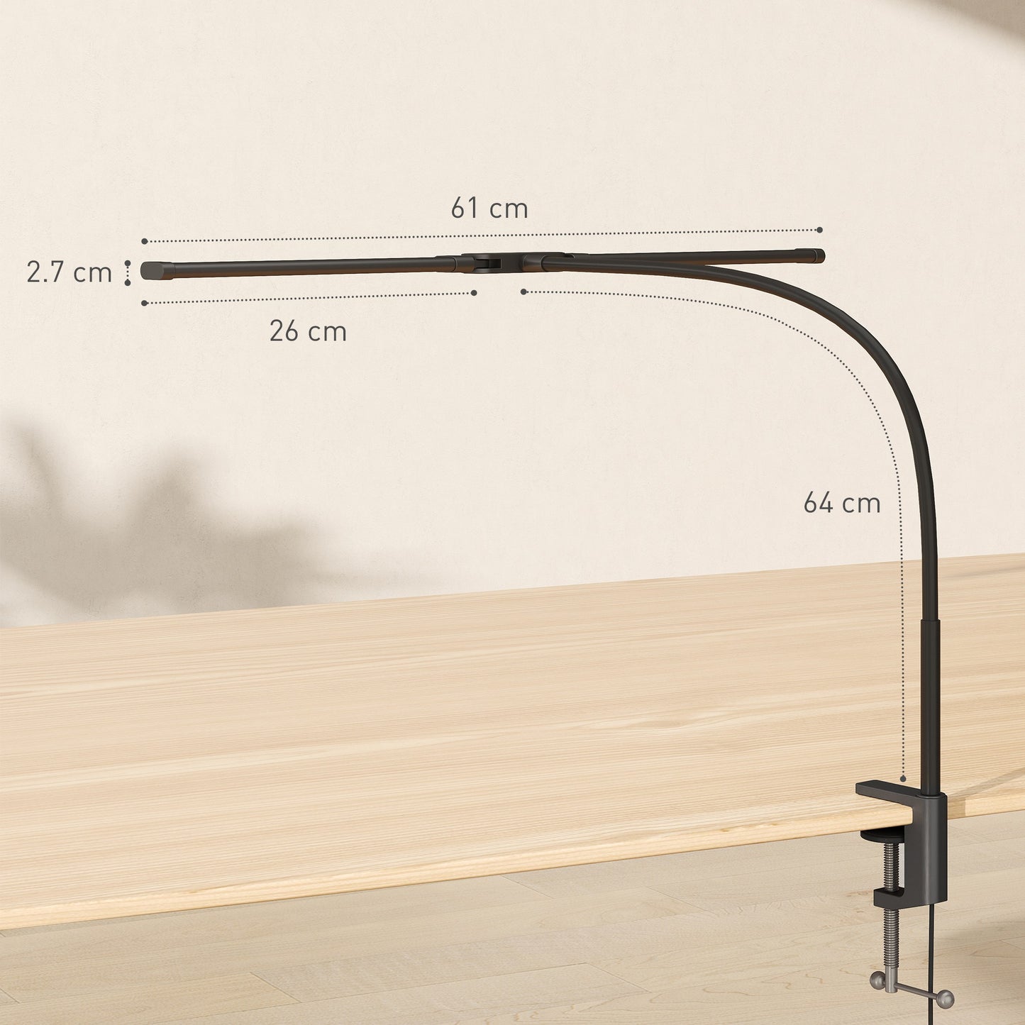 LED Desk Lamp with Clamp, Double Head Table Lamp with 3 Colour Modes & 10 Brightness Levels, Flexible Gooseneck Reading Desk Light for Study, Office, Work, Black