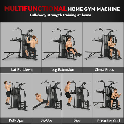 All-in-One Home Gym Machine | Power Cage with 69 kg Weight Stack, Lat Pulldown, Chest Press, Leg Press & Pull-Up Station | 120 kg Capacity | Black