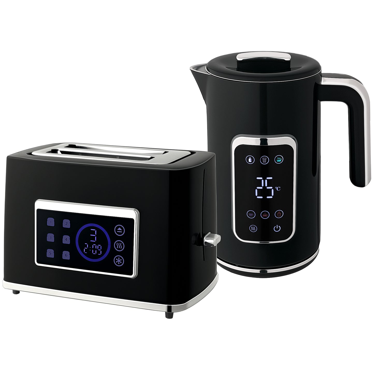 Touch Screen Kettle and Toaster Set - Cream / Grey / Black