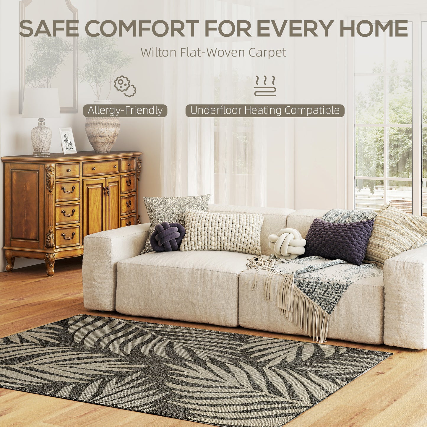 UV Resistant Indoor & Outdoor Area Rug, Easy-Cleaning Machine Washable Rug for Patio, Garden, Kitchen, Bathroom or Living Room, 170 x 120 cm, Grey