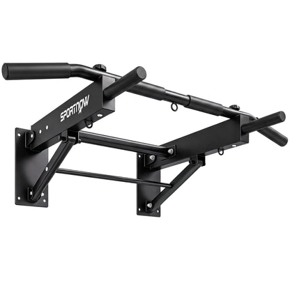 Wall Mounted Pull Up Bar | Foldable Chin Up Bar | 3 Resistance Band Hooks | 120kg Capacity | Home Gym | Black