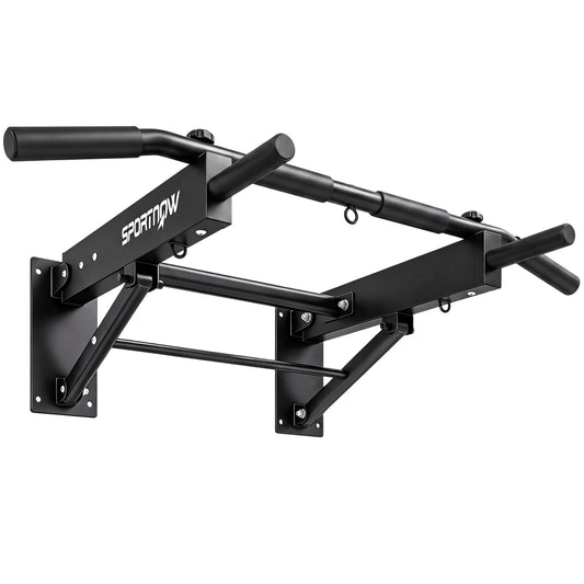 Wall Mounted Pull Up Bar | Foldable Chin Up Bar | 3 Resistance Band Hooks | 120kg Capacity | Home Gym | Black