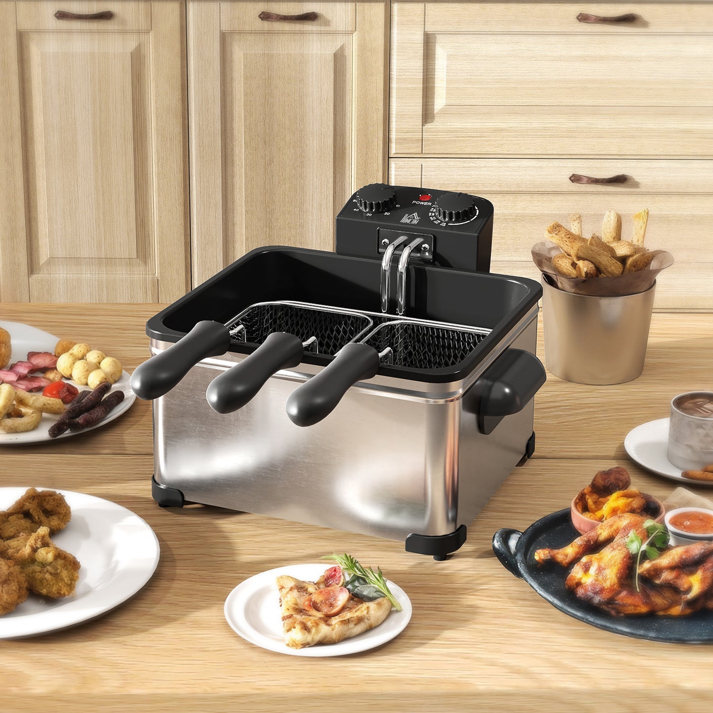5 Litre Deep Fat Fryer with Adjustable Temperature & Timer, 2000W Stainless Steel Deep Fryer with Removable Oil Basket and Viewing Window
