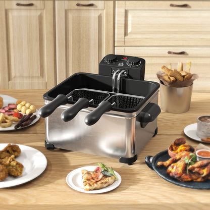 5 Litre Deep Fat Fryer with Adjustable Temperature & Timer, 2000W Stainless Steel Deep Fryer with Removable Oil Basket and Viewing Window