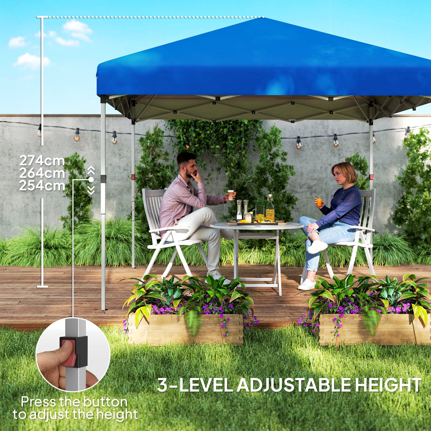 3 x 3 (M) Pop Up Gazebo, UPF 30+ with 2 Sidewalls, Leg Weight Bags and Wheeled Bag, Height Adjustable Party Tent Event Shelter